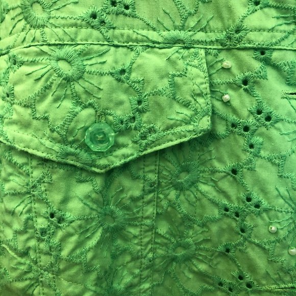 Quacker Factory green jacket with pearls, L - Picture 4 of 12